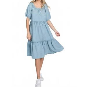 NEW ELLEBORN puff sleeve tiered dress in blue